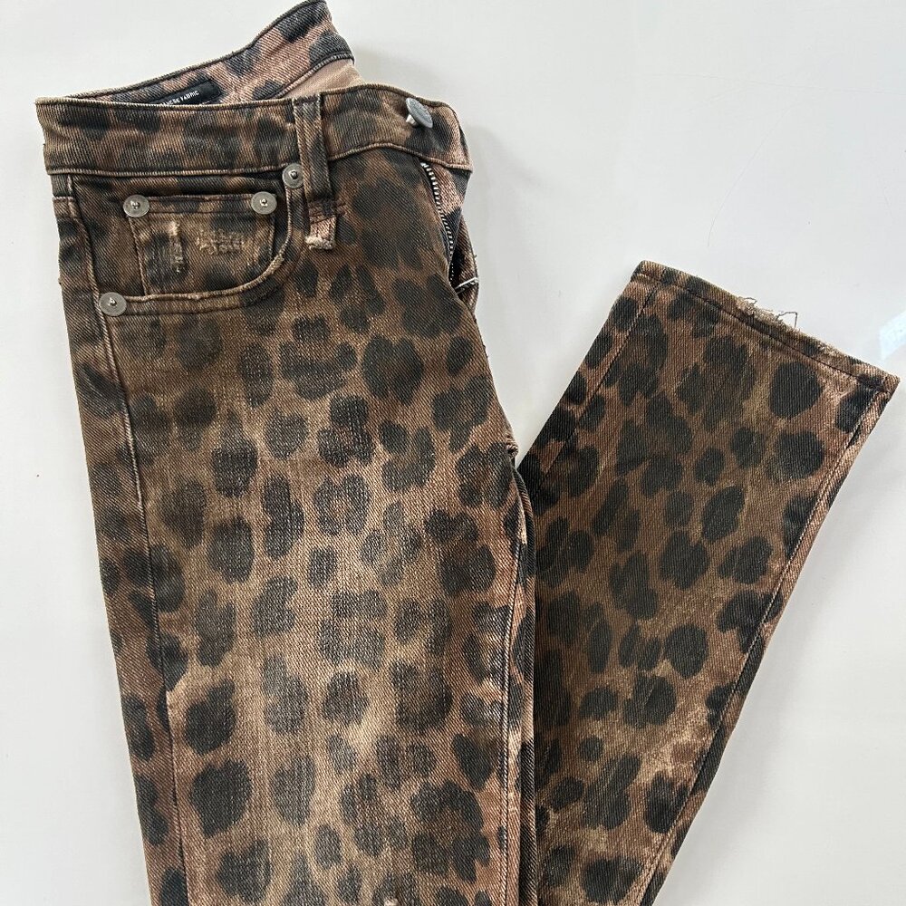 R13 Jeans Brown Kate Distressed Leopard-Print Mid-rise Skinny 5-Pocket Size 24